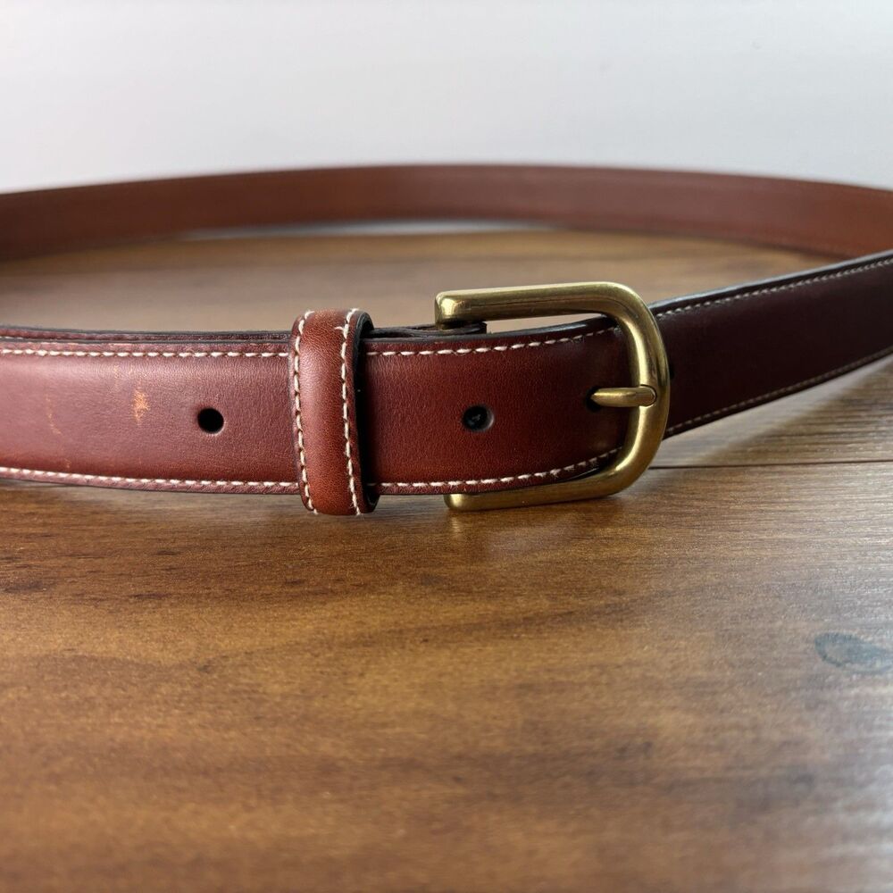 L.L.Bean Men's Chino Belt 46 Hickory Genuine Full Grain Leather Brass 280923
